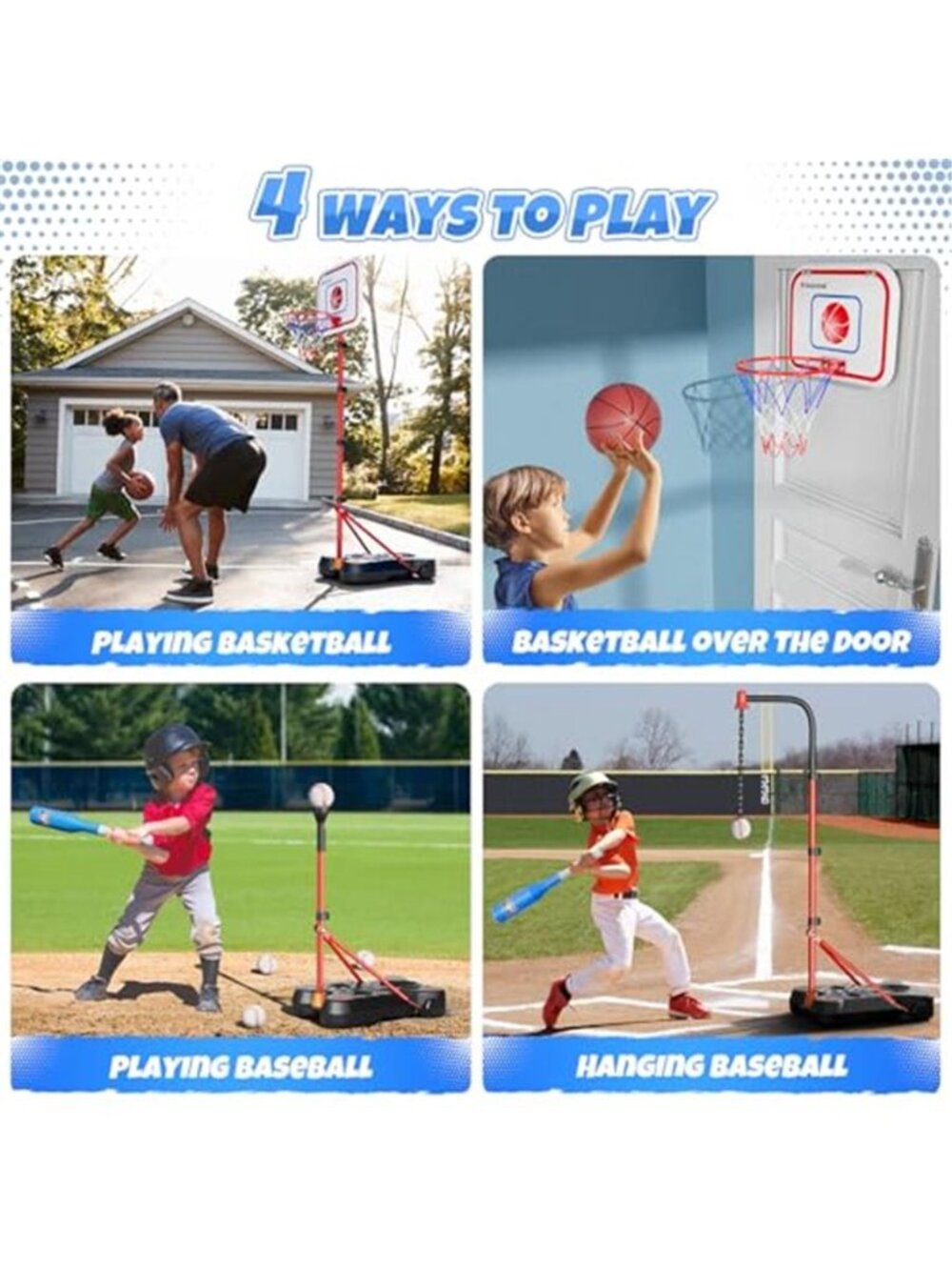 2 in 1 Kids Basketball Hoop and T Ball Set, Adjustable Basket Ball Stand,Hanging - Picture 2 of 6